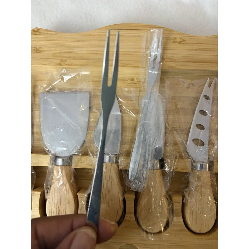 Correct Health Bamboo Charcuterie Cheese Board Set 6 Knives Round 12”
